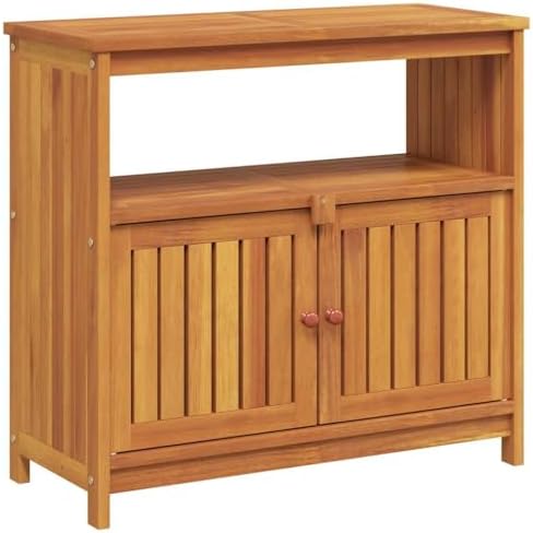 Garden Console Table, Outdoor Storage Cabinet with 2 Doors and 2 Shelves for Patio, Garden, Backyard, 31.5 x 31.5 x 29.5 in Brown Solid Acacia Wood