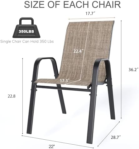 Outdoor Patio Chairs Set of 4 Stackable Dining Chairs All-Weather Textilene Furniture Set for Pool Deck, Backyard, Garden