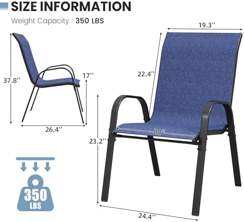 Patio Dining Chairs Set of 4, Outdoor Stackable Dining Chairs High Back for All Weather, for Backyard, Porch, Garden, Pool Deck, Navy Blue