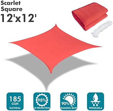 KANAGAWA 12'x12' Scarlet Sun Shade Sail Square