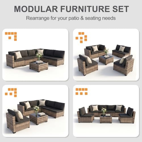 7-Piece Modular Outdoor Sectional Wicker Patio Furniture Set