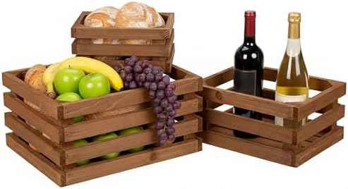Set of 3 Nesting Wooden Storage Crates - Rustic Wooden Storage Crates for Display Brown Wood Container Boxes Wood Baskets for Farmhouse Flower Stand Display Rack for Shops or Exhibitions Home Decor