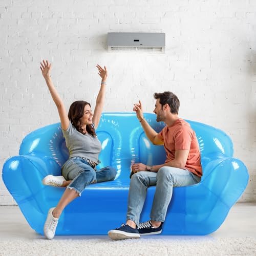 Kigley Inflatable Sofa Transparent Air Couch, Double Seat, Blue