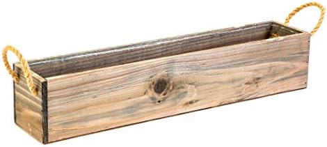 20" Rectangular Rustic Wood Planter with Handle and Plastic Liner l