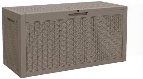 Resin Deck Box Outdoor Storage Box Waterproof for Patio Furniture,Outdoor Cushions,Garden Tools and Pool Supplies (Grey, 110 Gallon)