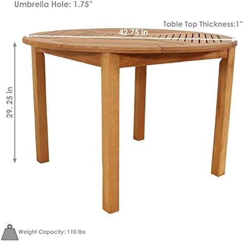 Sunnydaze Meranti Wood 42-Inch Round Patio Dining Table with Umbrella Hole
