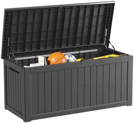270 Gallon Outdoor Storage Box Patio Deck Box Waterproof, Resin Lockable Outside Large Storage Bin for Pool Cushion Furniture, Garden Tools UV-Resistant, Black
