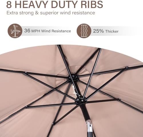 Backyard Expressions 9 ft. Patio Umbrella, Market Table Umbrella w/Tilt and Crank, 8 Ribs