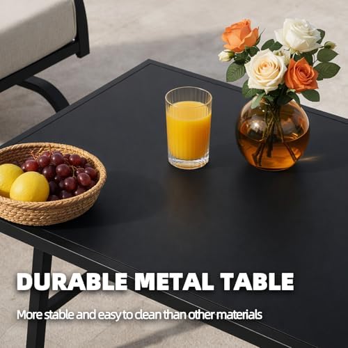 ALAULM 4 Piece Patio Furniture Set,Outdoor Metal Patio Furniture with Coffee Table & Rocking Chairs Conversation Set for Porch,Backyard,Poolside, Garden-Grey