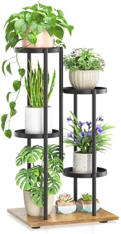 LASZOLA Plant Stand Tall Flower Shelf for Indoor Corner, 4 Tier Black