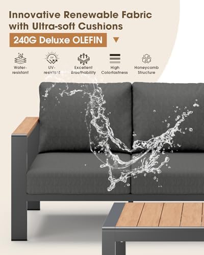 Aluminum Outdoor Patio Furniture Loveseat, All-Weather Patio Conversation Sets with Washable Thick Cushion, Morden Patio Furniture Set for Porch, Balcony, Deck, Yard, Graphite