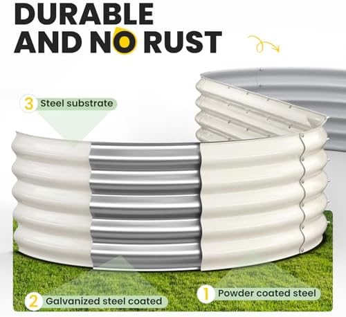 Pattiumo Galvanized Raised Garden Bed 8×2×1.5 FT, Round Metal Raised