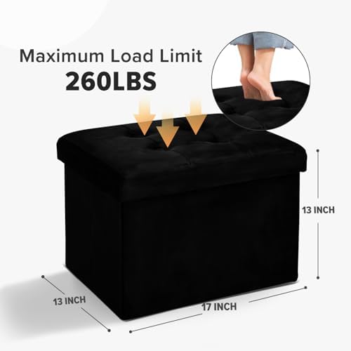 LINMAGCO Ottoman with Storage Small Foot Rest Stool Under Desk Stool Short Folding Footrest for Living Room Bedroom Home Office Dorm Dark 17x13x13in(Black)