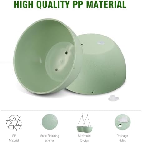 WSMKSZ 10 inch Hanging Planters for Outdoor Indoor Plants with Drainage Holes and Chain, 2 Pack Round Hanging Flower Pots for Garden Home Porch Decor,Green