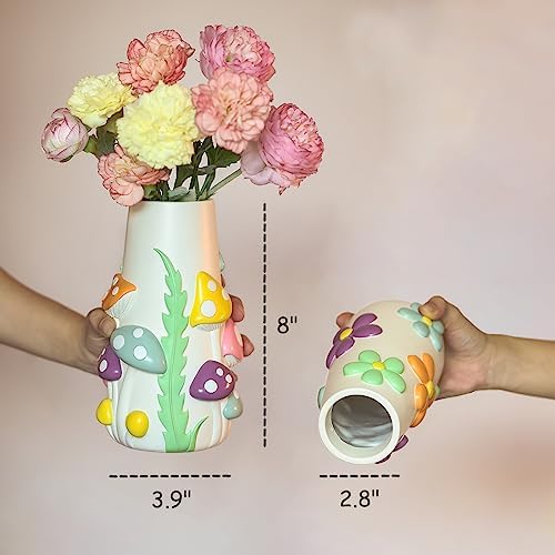 GUGUGO Pastel Mushrooms Vase for Flower, 8-Inch-Tall Rainbow Funky