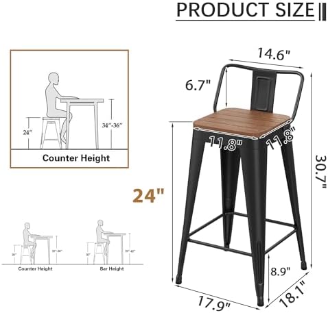 HAOBO Home 24" Outdoor Barstools Patio Stool Metal Bar Stools Set of 4