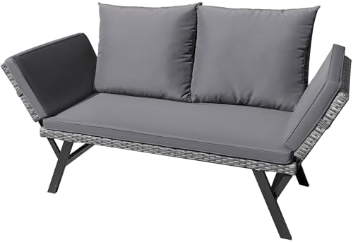 Greesum Outdoor Sofa,Convertible Daybed or Double Chair,Gray & Blue