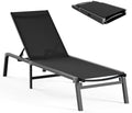 Ciokea Aluminum Chaise Lounge Ourdoor, Foldable & Assemble Free Outdoor Lounge Chair with 5 Adjustable Backrest, Patio Lounge Chair for Outside Poolside Beach Pool, Black