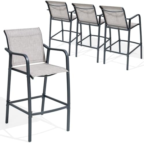Crestlive 28.7" Outdoor Bar Stools Set of 4, 500 lb Mesh Patio Bar Chairs