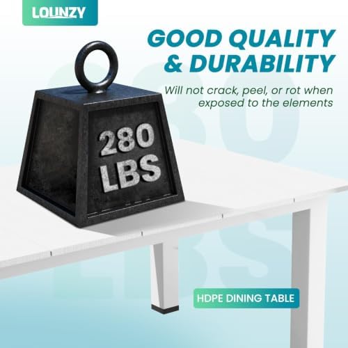 LOUNZY 89.4" HDPE Outdoor Dining Table for 8 &10 White
