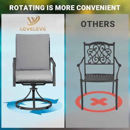 LEVELEVE Outdoor Patio Dining Set with Swivel Chairs All-Weather Metal Bistro Furniture for Lawn, Garden, Deck, Backyard and Porch