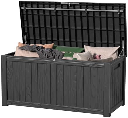 Outdoor Storage Box 150 Gal Waterproof Deck Box Lockable Black
