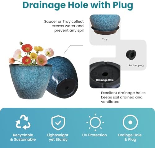 Vanslogreen Plant Pots Set of 2, 8 inch Plastic Planters with Drainage