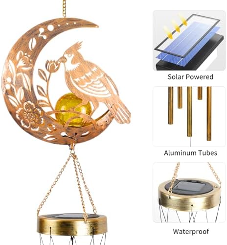 Moon Cardinal Wind Chime for Outside - Exquisite Vermilion Bird