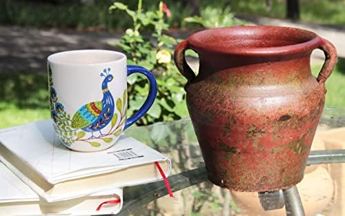 Goodman and Wife Egyptian Era Designed Earthen Ware Terra-Cotta Vessel/Planter with Looped Handles (Flared Lip Distressed Red Earth)