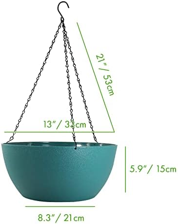 WOUSIWER 13 inch 2 Pack Large Hanging Planters for Indoor Outdoor Plants with Drainage Holes and Chain, Round Hanging Flower Pots for Garden Home Porch Decor, Myrtle Green