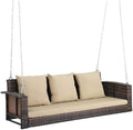 VINGLI 5FT Wicker Swing, Rattan Porch Swing, Outdoor Hanging Seat, Brown