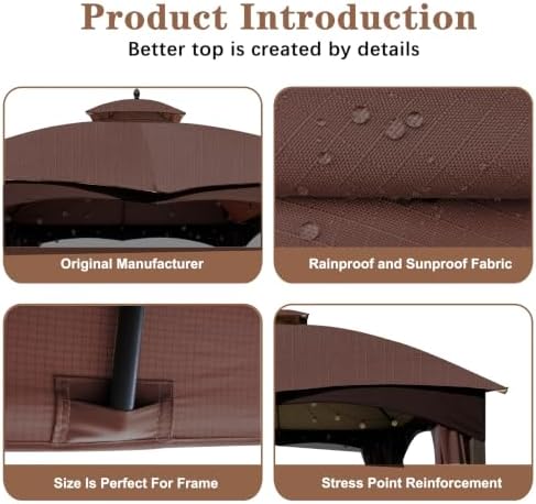 SCOCANOPY Replacement Cover Compatible with Lowe's Allen Roth 10X12 Gazebo Model #GF-12S004B-1/ GF-12S004BTO/TPGAZ17-002C，(Brown)