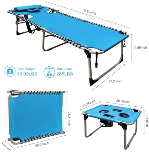 Backpack Sun Tanning Chair with Face Hole & Beach Table, 5-Position Adjustable Folding Lounge Chair Outdoor for Lawn Patio Garden