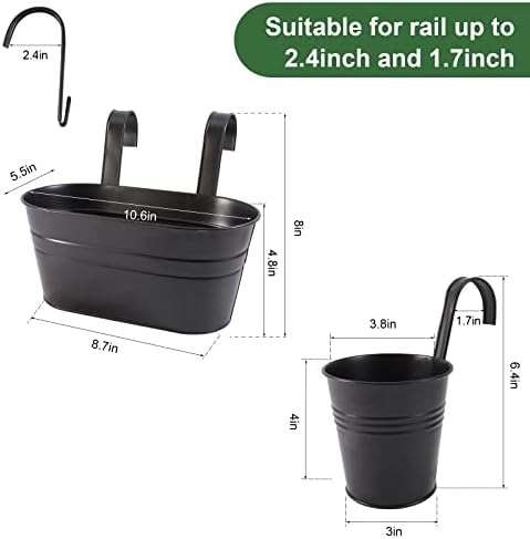 HowRU Metal Iron Flower Pots for Railing Fence Hanging Bucket Pots