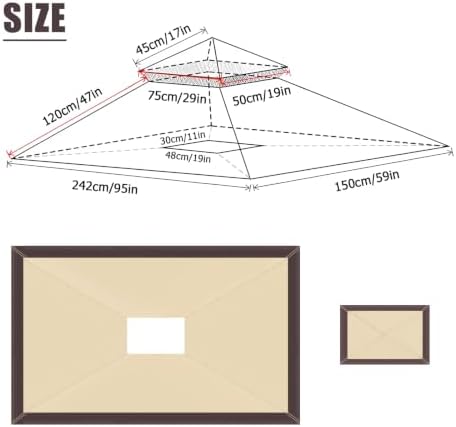 POOLTALE 5x8 FT Grill Gazebo Replacement Top, Outdoor BBQ Gazebo Top Cover, Double Tiered Layer BBQ Roof Gazebo Top Canopy Shelter