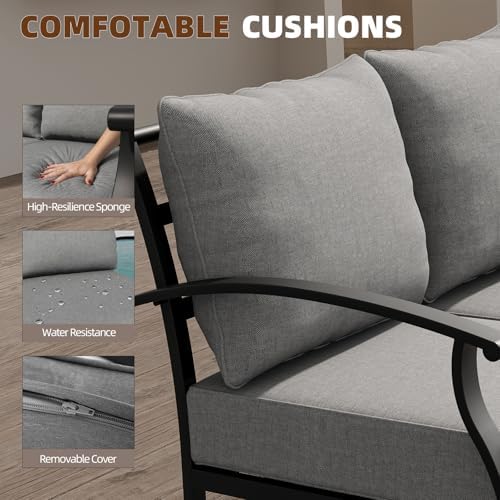 ALAULM 4 Piece Patio Furniture Set,Outdoor Metal Patio Furniture with Coffee Table & Rocking Chairs Conversation Set for Porch,Backyard,Poolside, Garden-Grey
