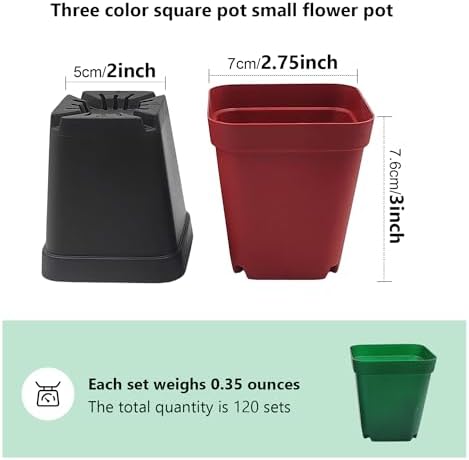RooTrimmer Square Plastic Nursery Pot 3" 120 Pcs Deep Succulent Pots