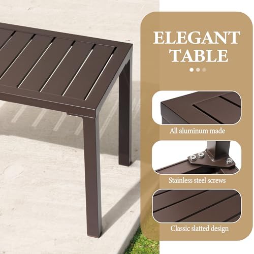 Aluminum Outdoor Side Table, Small Patio Coffee Bistro End Table, Brown