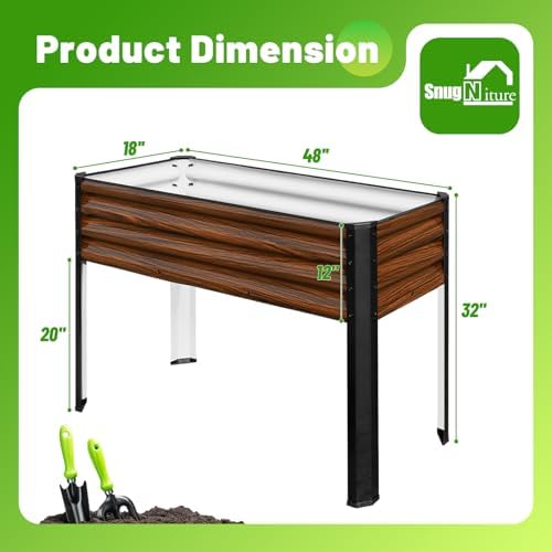 SnugNiture Raised Garden Bed with Legs, 48×18×32in, Brown