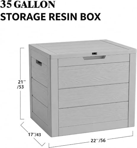 35 Gallon Outdoor Deck Box with Lid, Waterproof Lockable Resin Storage Container for Patio Cushions, Pool Toys, Garden Tools, and Porch Packages Delivery, Grey