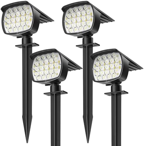 Solar Spot Lights Outdoor, 3 Modes 2-in-1 IP65 Waterproof 4 Pack Spotlights