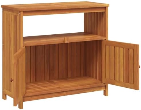 Garden Console Table, Outdoor Storage Cabinet with 2 Doors and 2 Shelves for Patio, Garden, Backyard, 31.5 x 31.5 x 29.5 in Brown Solid Acacia Wood