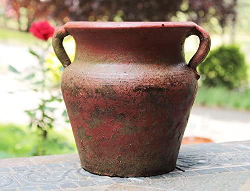 Goodman and Wife Egyptian Era Designed Earthen Ware Terra-Cotta Vessel/Planter with Looped Handles (Flared Lip Distressed Red Earth)