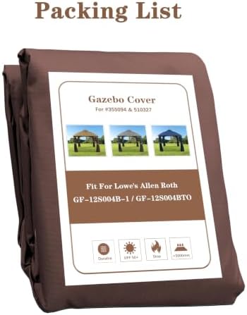 SCOCANOPY Replacement Cover Compatible with Lowe's Allen Roth 10X12 Gazebo Model #GF-12S004B-1/ GF-12S004BTO/TPGAZ17-002C，(Brown)