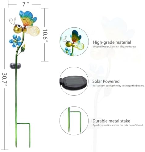 Decorative Solar Outdoor Lights, Metal Bee Garden Stake For Yard Lawn