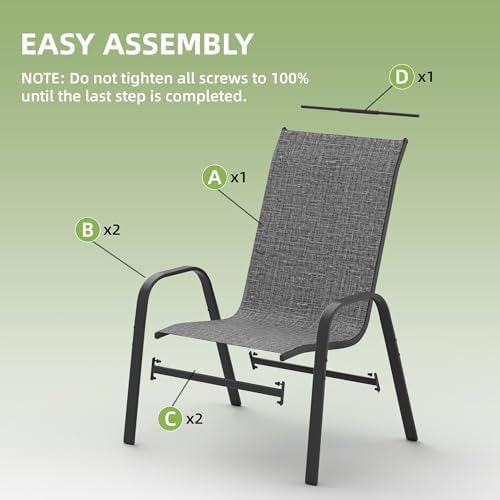 Patio Chairs Set of 4, Outdoor Stackable Dining Chairs for All Weather, Breathable Outdoor Furniture for Backyard Deck Garden Lawn, Dark Grey