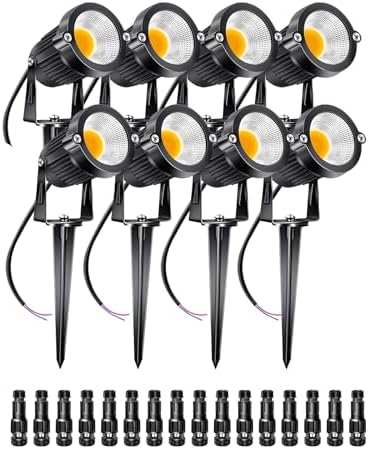 5W Low Voltage Landscape Lights Outdoor 12V AC/DC LED Landscape Lighting 3000K Warm White Waterproof Garden Spotlights 500LM COB Landscape Pathway Lights for Yard,Tree (8Pack with Connectors)