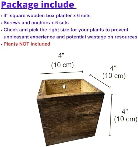 LaLaGreen Planter Boxes for Indoor Plant (4x4, 6 Pack) Wooden Wall Planters
