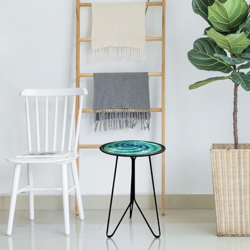 LIFFY Patio Side Table, Small Round End Table, Metal Side Table Outdoor, Small Porch Table for Indoor Balcony Furniture Decor (Green 12 inch)
