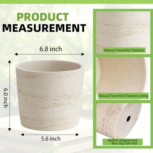 Ekirlin 7 Inch Natural Travertine Textures Plant Pot, Resin Outdoor